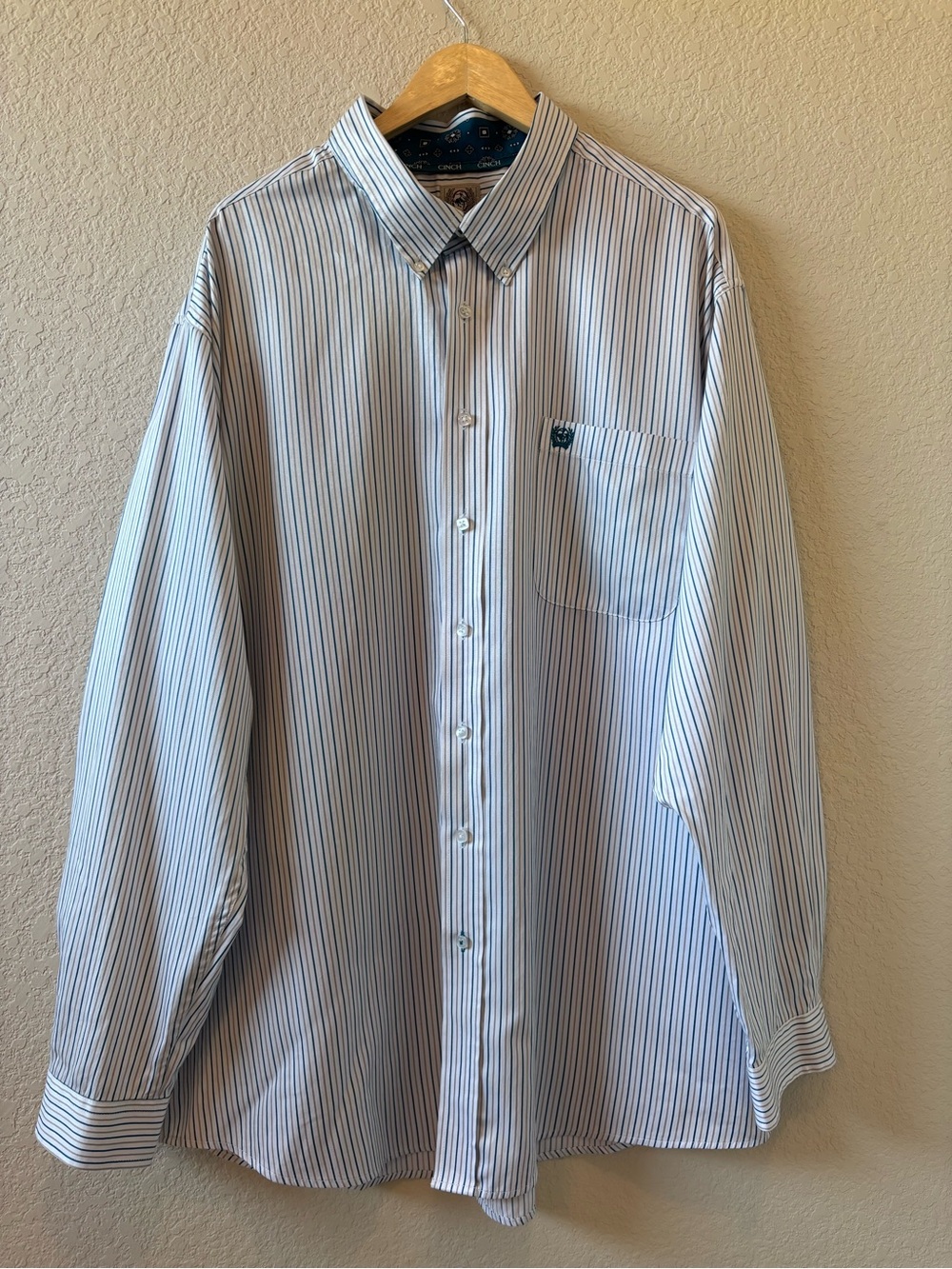 Cinch Blue & White Striped Button-Down Long Sleeve Shirt Mens XXL